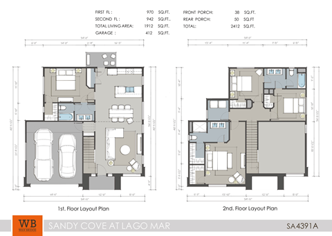 Floor plan for 4 beds, 3 baths, 1912 sqft